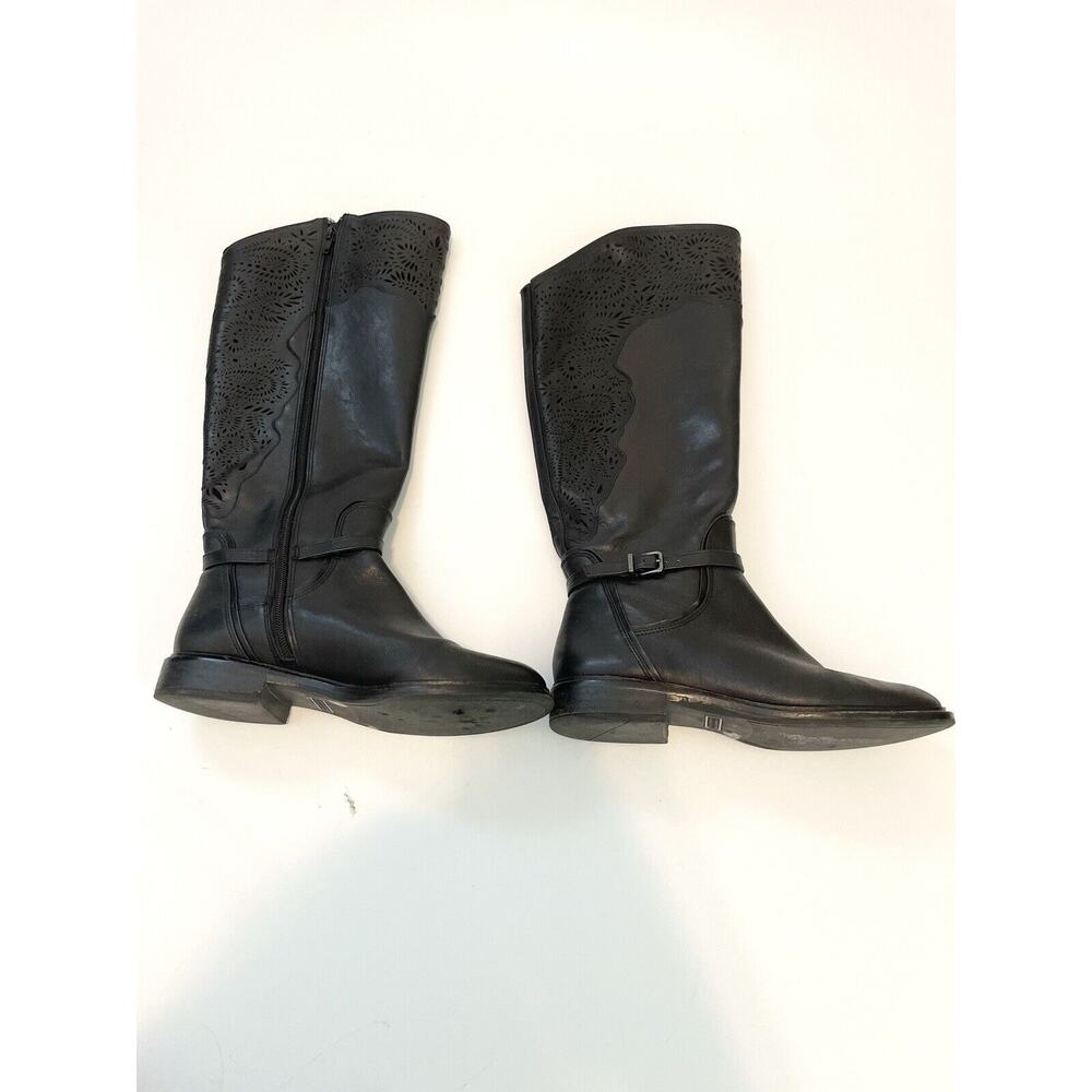 Gianni Bini Size 6.5 M Black Leather Laser Cut Tall Riding Style Boots